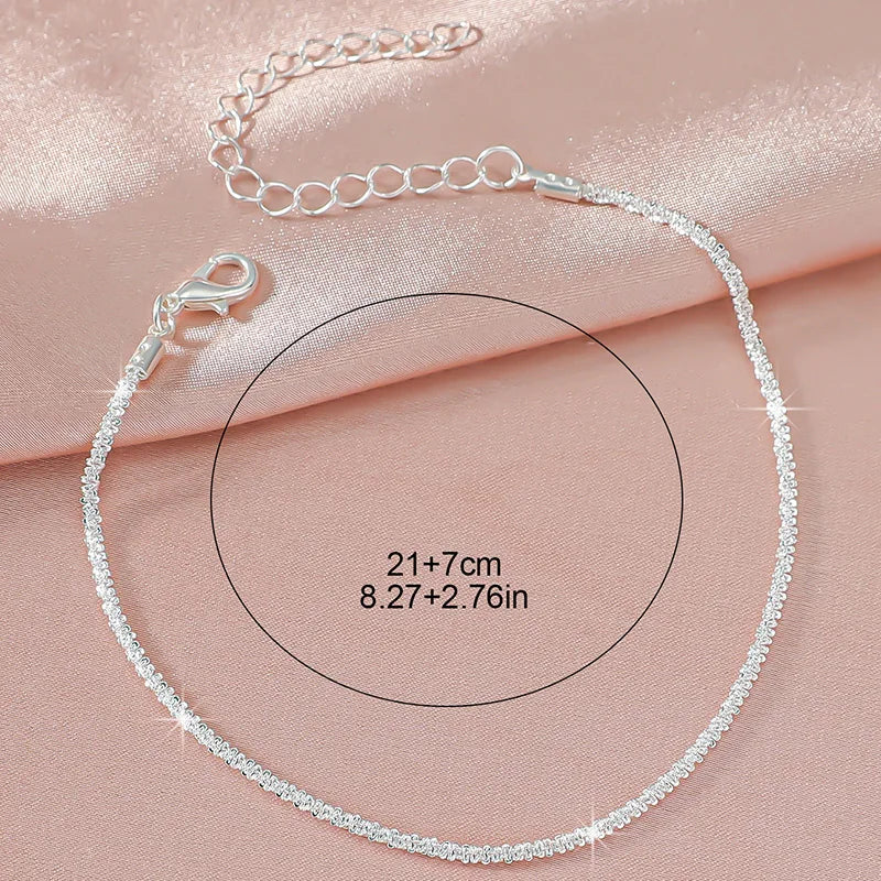 Sparkling Silver Color Twisted Chain Anklet Hypoallergenic Shiny Foot Bracelet Summer Beach Jewelry With Black Storage Pouch